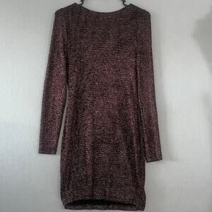 ElleClo Dress Womens Medium Black Glitter Mini Draped Open Back